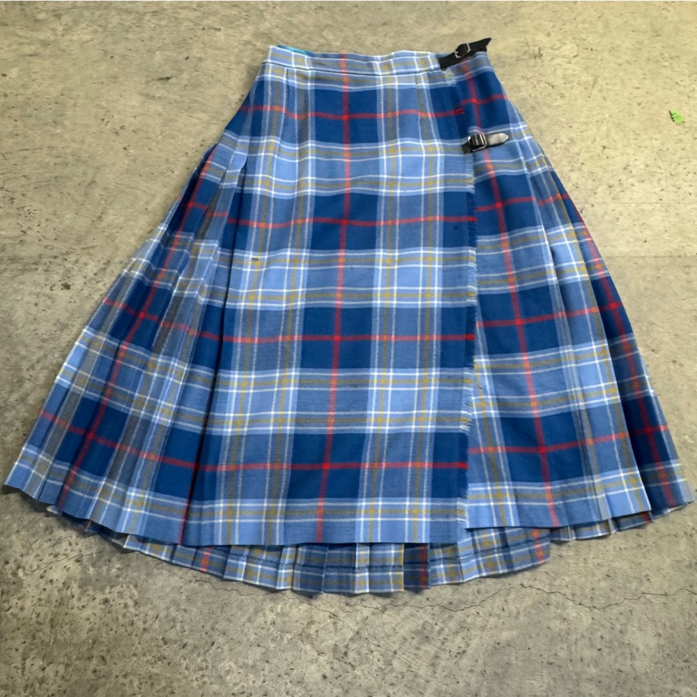 VTG Meigle Pure New Wool Blue Plaid Women's Skirt Irish Scotland Preppy‎ Travel
